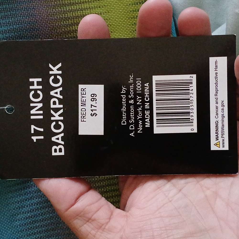 NWT Colorful Backpack Green, Blue, and Purple - Picture 5 of 5